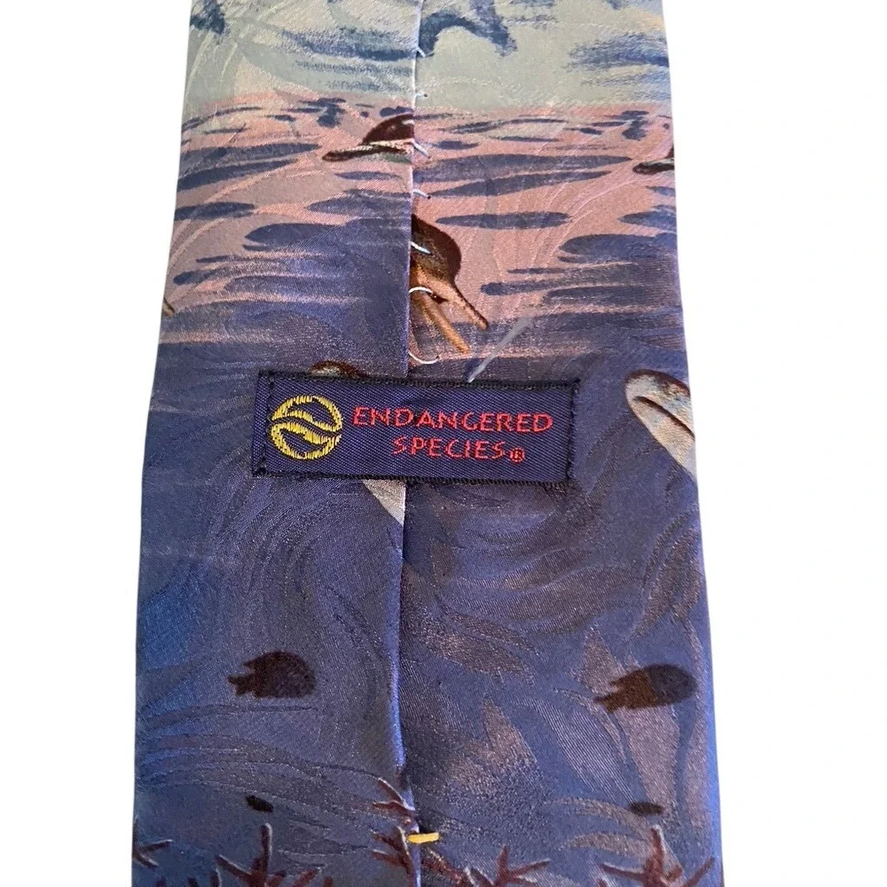 Endangered Species Mens Silk Tie Blue Purple Dolphin Ocean Nature Marine Life